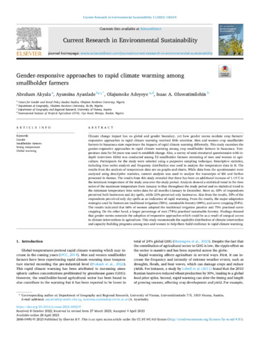 Gender-responsive approaches to rapid climate warming among smallholder farmers