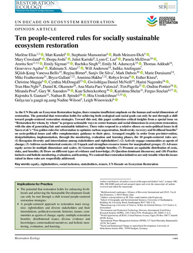 Ten people-centered rules for socially sustainable ecosystem restoration