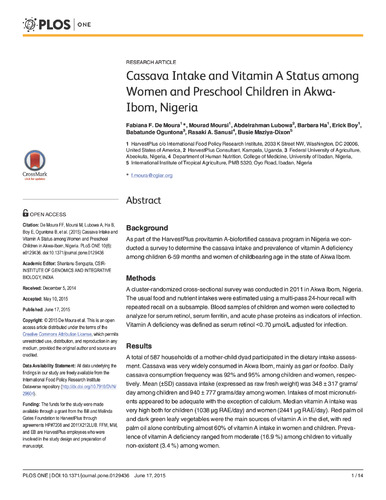 Cassava intake and vitamin A status among women and preschool children in Akwa-Ibom, Nigeria