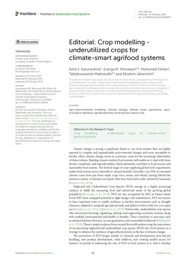 Crop modelling - underutilized crops for climate-smart agrifood systems. Editorial