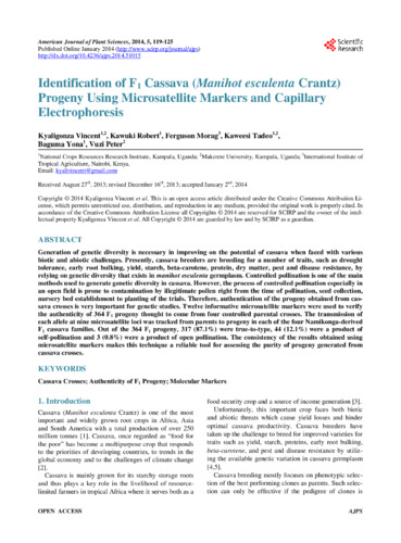 Identification of F1 cassava (Manihot esculenta Crantz) progeny using microsatellite markers and capillary electrophoresis