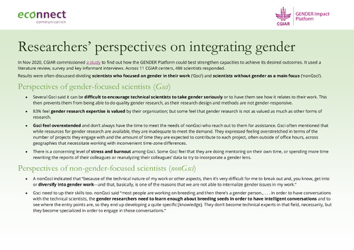 Researchers' perspectives on integrating gender