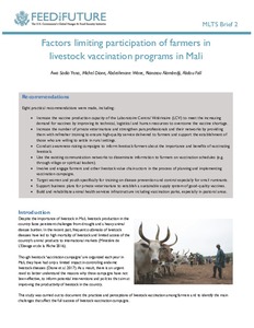 Feed the Future Mali: Factors limiting participation of farmers in livestock vaccination programs in Mali