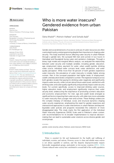 Who is more water insecure? Gendered evidence from urban Pakistan