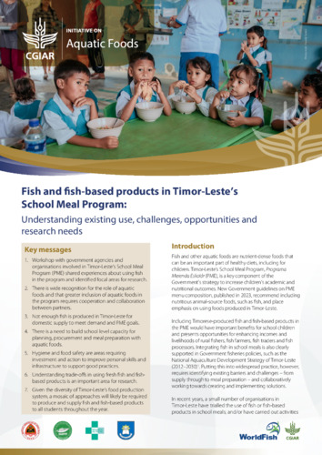 Fish and fish-based products in Timor-Leste’s School Meal Program: Understanding existing use, challenges, opportunities and research needs