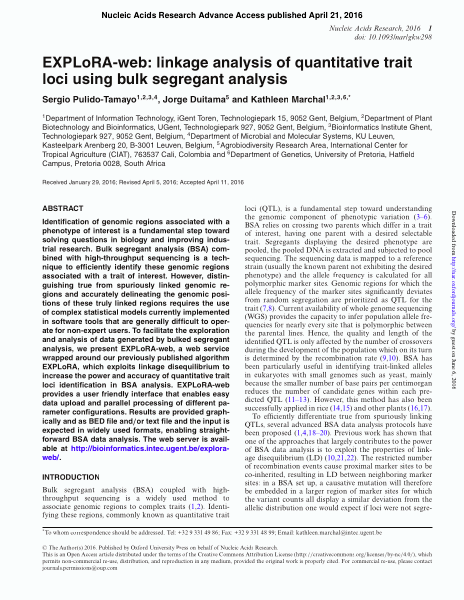 EXPLoRA-web: linkage analysis of quantitative trait loci using bulk segregant analysis