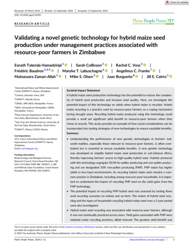 Validating a novel genetic technology for hybrid maize seed production under management practices associated with resource-poor farmers in Zimbabwe