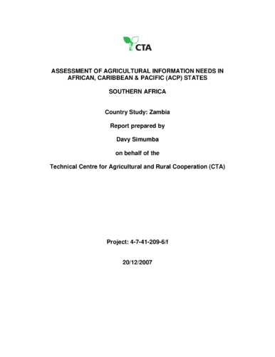 Assessment of Agricultural information needs in African, Caribbean & Pacific (ACP) States: Country Study: Zambia