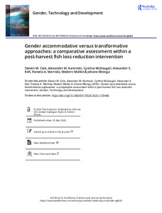 Gender accommodative versus transformative approaches: a comparative assessment within a post-harvest fish loss reduction intervention