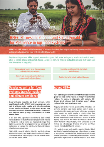 HER+: Harnessing gender and social equality for resilience in agrifood systems