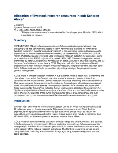 Allocation of livestock research resources in sub-Saharan Africa