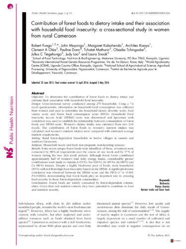 Contribution of forest foods to dietary intake and their association with household food insecurity: a cross-sectional study in women from rural Cameroon