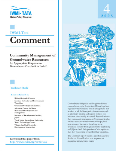 Community management of groundwater resources: an appropriate response to groundwater overdraft in India?