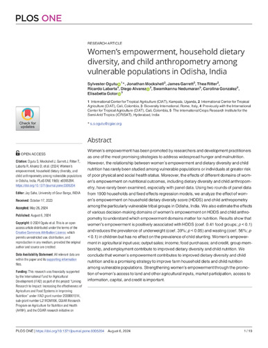 Women’s empowerment, household dietary diversity, and child anthropometry among vulnerable populations in Odisha, India