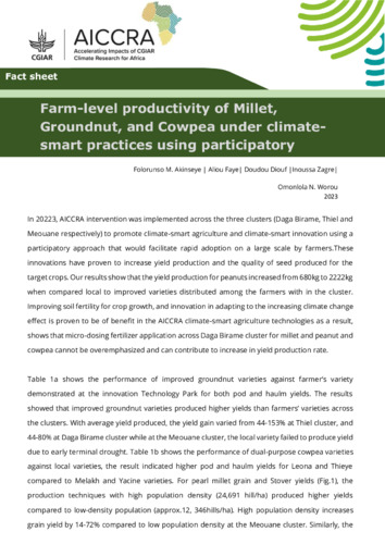 Farm-level productivity of Millet, Groundnut, and Cowpea under climate- smart practices using participatory