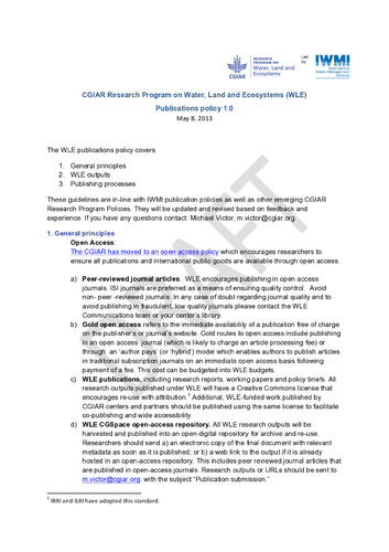 CGIAR Research Program on Water, Land and Ecosystems: Publications policy 1.0