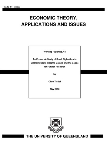 An economic study of small pigholders in Vietnam: some insights gained and the scope for further research