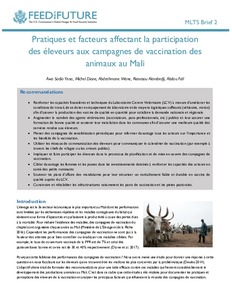 Pratiques et facteurs affectant la participation des éleveurs aux campagnes de vaccination des animaux au Mali