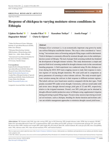 Response of chickpea to varying moisture stress conditions in Ethiopia