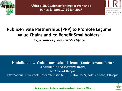 Public-Private Partnerships (PPP) to promote legume value chains and to benefit smallholders: Experiences from ILRI-N2Africa