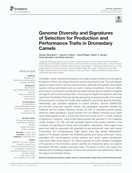 Genome diversity and signatures of selection for production and performance traits in dromedary camels