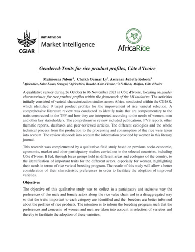 Gendered-Traits for rice product profiles, Côte d’Ivoire