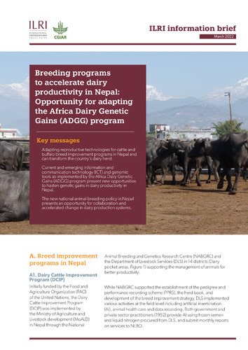 Breeding programs to accelerate dairy productivity in Nepal: Opportunity for adapting the Africa Dairy Genetic Gains (ADGG) program