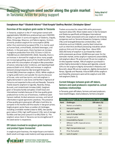 Building sorghum seed sector along the grain market in Tanzania: Areas for policy support