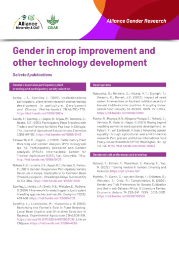 Gender in crop improvement and other technology development