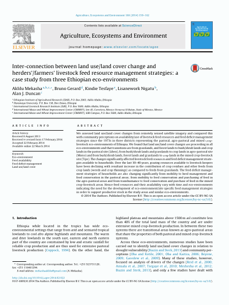 Inter-connection between land use/land cover change and herders’/farmers’ livestock feed resource management strategies: A case study from three Ethiopian eco-environments