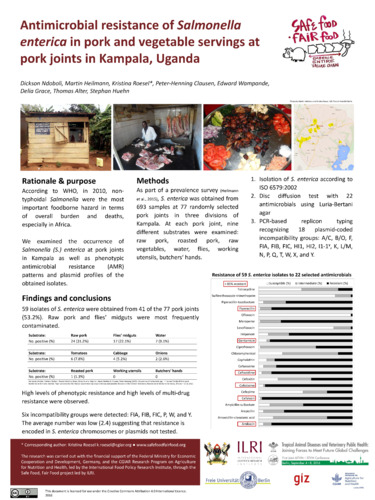 Antimicrobial resistance of Salmonella enterica in pork and vegetable servings at pork joints in Kampala, Uganda