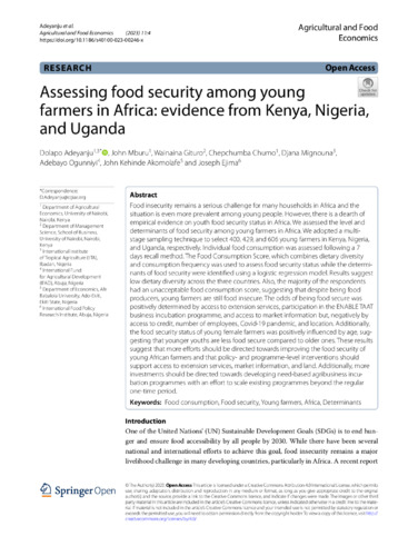 Assessing food security among young farmers in Africa: evidence from Kenya, Nigeria, and Uganda