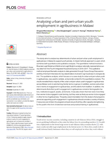 Analysing urban and peri-urban youth employment in agribusiness in Malawi