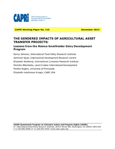 The gendered impacts of agricultural asset transfer projects: Lessons from the Manica Smallholder Dairy Development Program