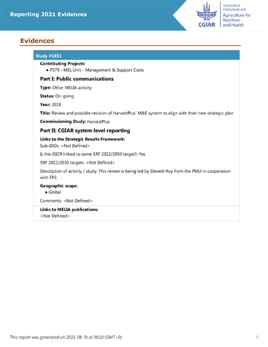 Review and possible revision of HarvestPlus’ M&E system to align with their new strategic plan