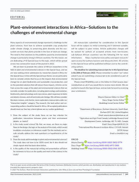 Plant–environment interactions in Africa - Solutions to the challenges of environmental change