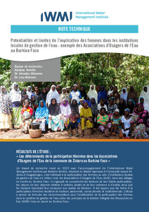 Potentialités et limites de l’implication des femmes dans les institutions locales de gestion de l’eau : exemple des Associations d’Usagers de l’Eau au Burkina Faso