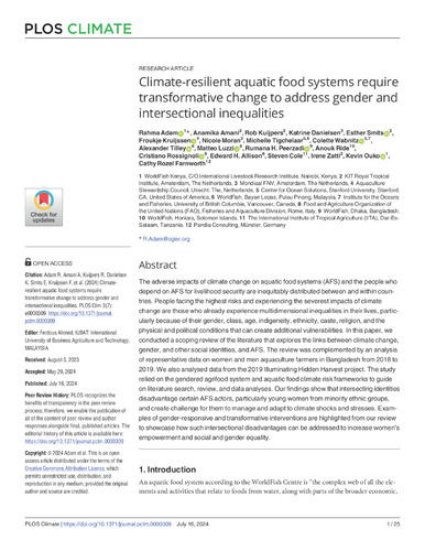 Climate-resilient aquatic food systems require transformative change to address gender and intersectional inequalities