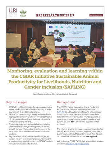 Monitoring, evaluation and learning within the CGIAR Initiative Sustainable Animal Productivity for Livelihoods, Nutrition and Gender Inclusion (SAPLING)