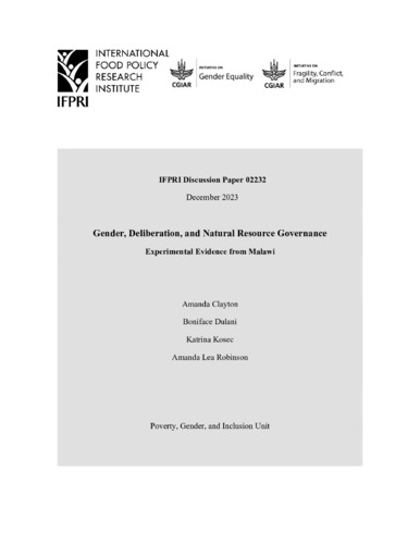 Gender, deliberation, and natural resource governance: Experimental evidence from Malawi