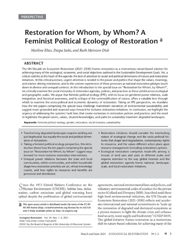 Restoration for whom, by whom? A feminist political ecology of restoration