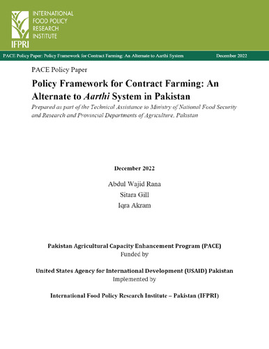 Policy framework for contract farming: An alternate to Aarthi system in Pakistan