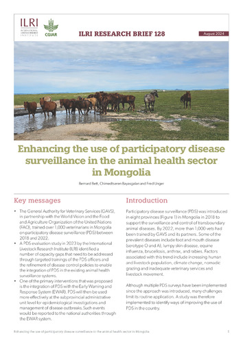 Enhancing the use of participatory disease surveillance in the animal health sector in Mongolia