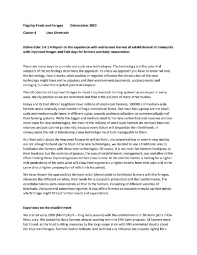 Report on the experience with and lessons learned of establishment of demoplots with improved forages and field days for farmers and dairy cooperatives