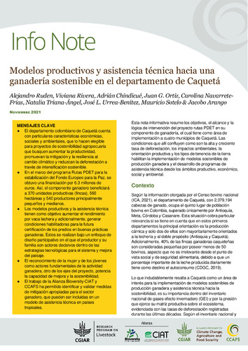 Modelos productivos y asistencia técnica hacia una ganadería sostenible en el departamento de Caquetá