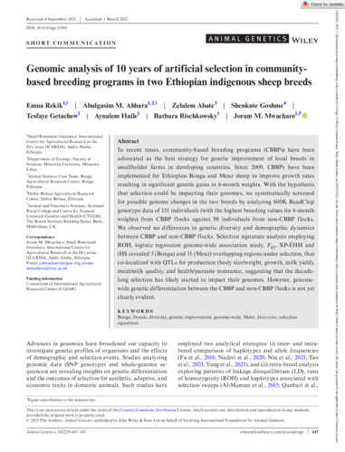 Genomic analysis of 10 years of artificial selection in community-based breeding programs in two Ethiopian indigenous sheep breeds