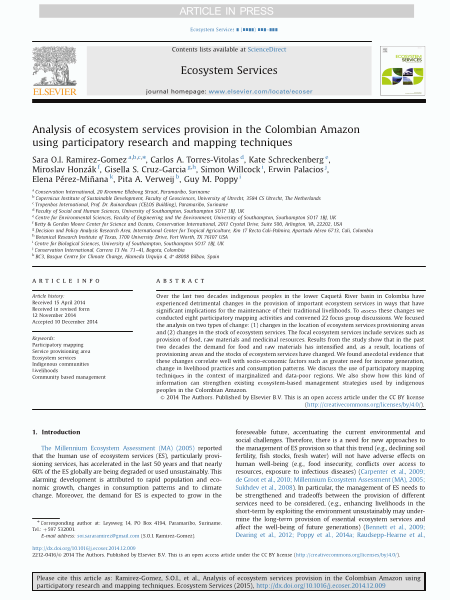 Analysis of ecosystem services provision in the Colombian Amazon using participatory research and mapping techniques