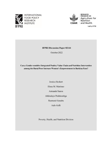 Can a gender-sensitive integrated poultry value chain and nutrition intervention among the rural poor increase women’s empowerment in Burkina Faso?