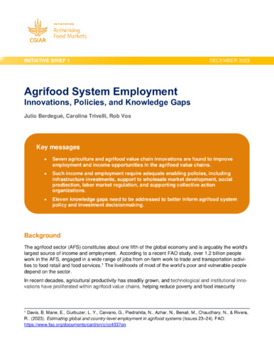 Agrifood system employment: Innovations, policies, and knowledge gaps