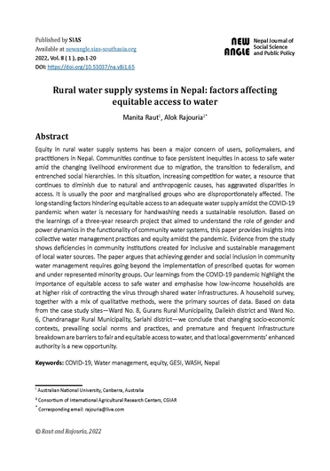 Rural water supply systems in Nepal: factors affecting equitable access to water